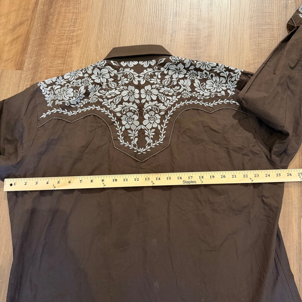 Salvaje Oeste Western Shirt Mens 2XL Brown Floral Embroidered Pearl Snap Cowboy - Picture 4 of 7